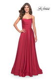 Picture of: A Line Satin Gown with Ruching and Square Neckline in Red, Style: 31105, Detail Picture 1