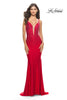 Picture of: Bedazzled Rhinestone Jersey Gown with Deep V Neckline in Red, Style: 31215, Detail Picture 1