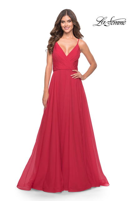 Picture of: Chiffon Dress with Pleated Bodice and Pockets in Red, Style: 31500, Detail Picture 1