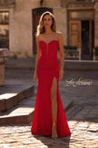 Picture of: Strapless Corset Style Prom Dress with Illusion Back in Red , Style 32941, Detail Picture 1