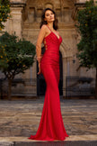 Picture of: Ruched Jersey Gown with Crisscross Open Back in Red, Style: 33723, Detail Picture 1