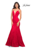 Picture of: Long Mermaid Lace Dress with Back Rhinestone Detail in Red, Style: 28355, Detail Picture 28
