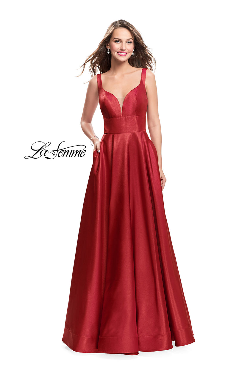 Picture of: A-Line Ball Gown with V Open Back and Pockets in Red, Style: 26015, Detail Picture 2