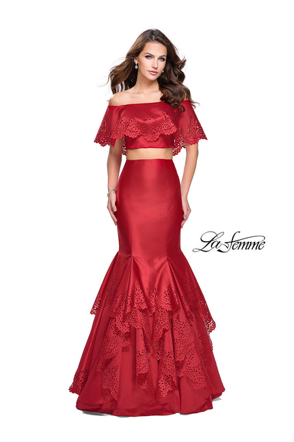 Picture of: Two Piece Off the Shoulder Prom Dress with Floral in Red, Style: 26193, Detail Picture 2