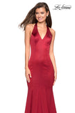 Picture of: Form Fitting Halter Satin Dress with Open Back in Red, Style: 27653, Detail Picture 2