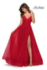 Picture of: Long Tulle Prom Dress with Criss Cross Bodice Detail in Red, Style: 28893, Detail Picture 2
