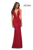 Picture of: Chic Stretch Lace Gown with Deep V Neckline in Red, Detail Picture 2