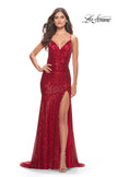 Picture of: Long Sequin Gown with Dramatic Flare Skirt and Slit in Red, Style: 31140, Detail Picture 2