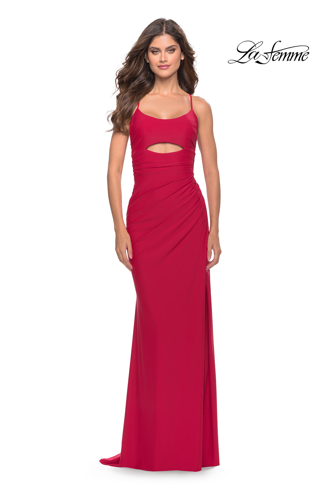 Picture of: Cut Out Soft Jersey Dress with Lace Up Back in Red, Style: 31264, Detail Picture 2