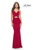 Picture of: Cut Out Long Soft Jersey Dress with Criss Cross Bodice in Red, Style: 31360, Detail Picture 2