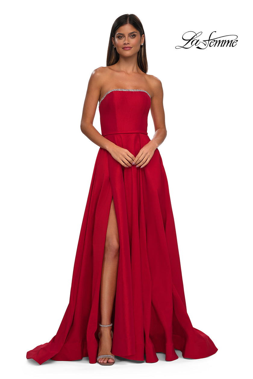 Picture of: A-line Mikado Prom Dress with Rhinestone Neckline in Red, Style: 33063, Detail Picture 2