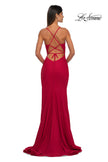 Picture of: Fitted Jersey Prom Dress with High Side Slit in Red , Style: 33080, Detail Picture 2