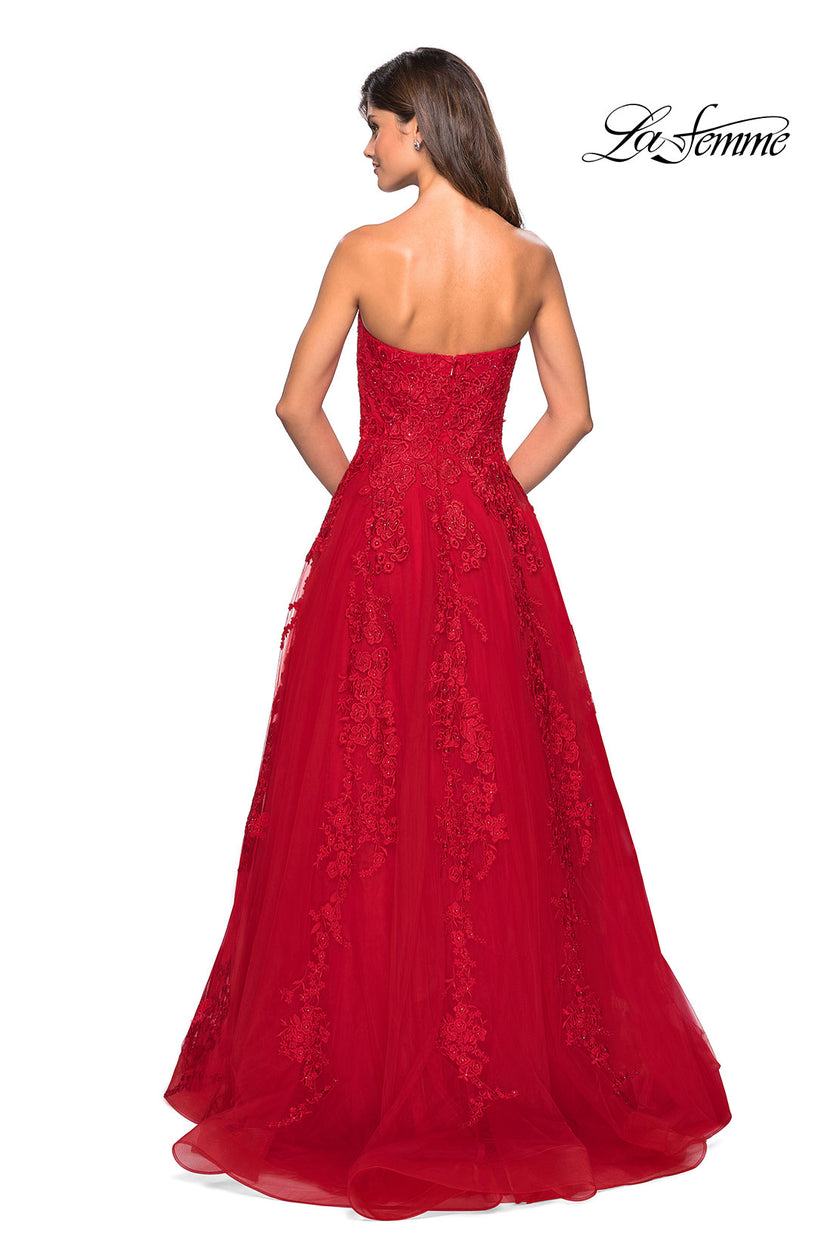 Picture of: Strapless Tulle Prom Dress with Lace Appliques in Red, Style: 27269, Detail Picture 3