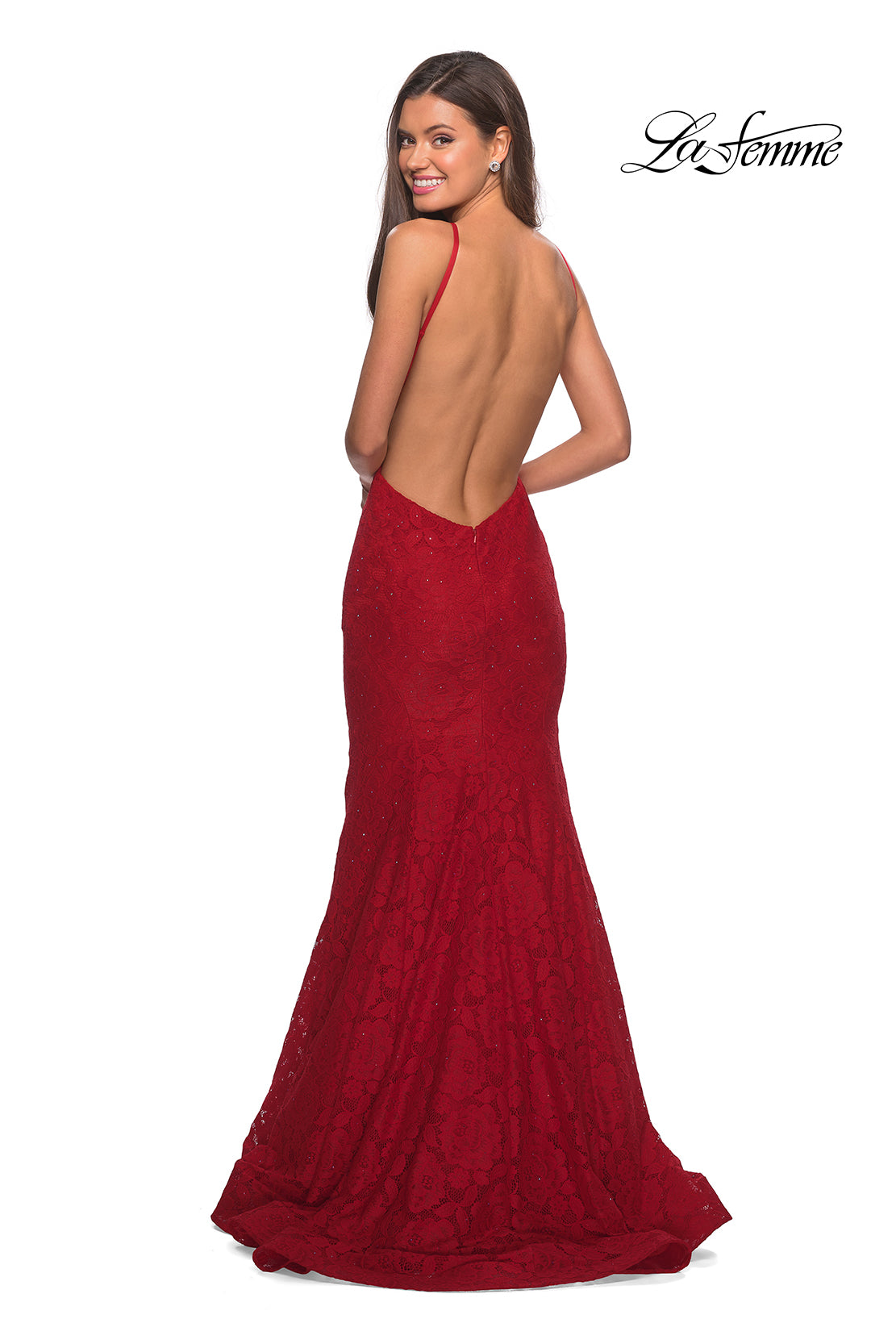 Picture of: Long Lace Prom Dress with High Neckline in Red, Style: 27289, Detail Picture 8