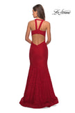 Picture of: Stretch Lace Mermaid Prom Dress with Cut Out Back in Red, Style: 27484, Detail Picture 3