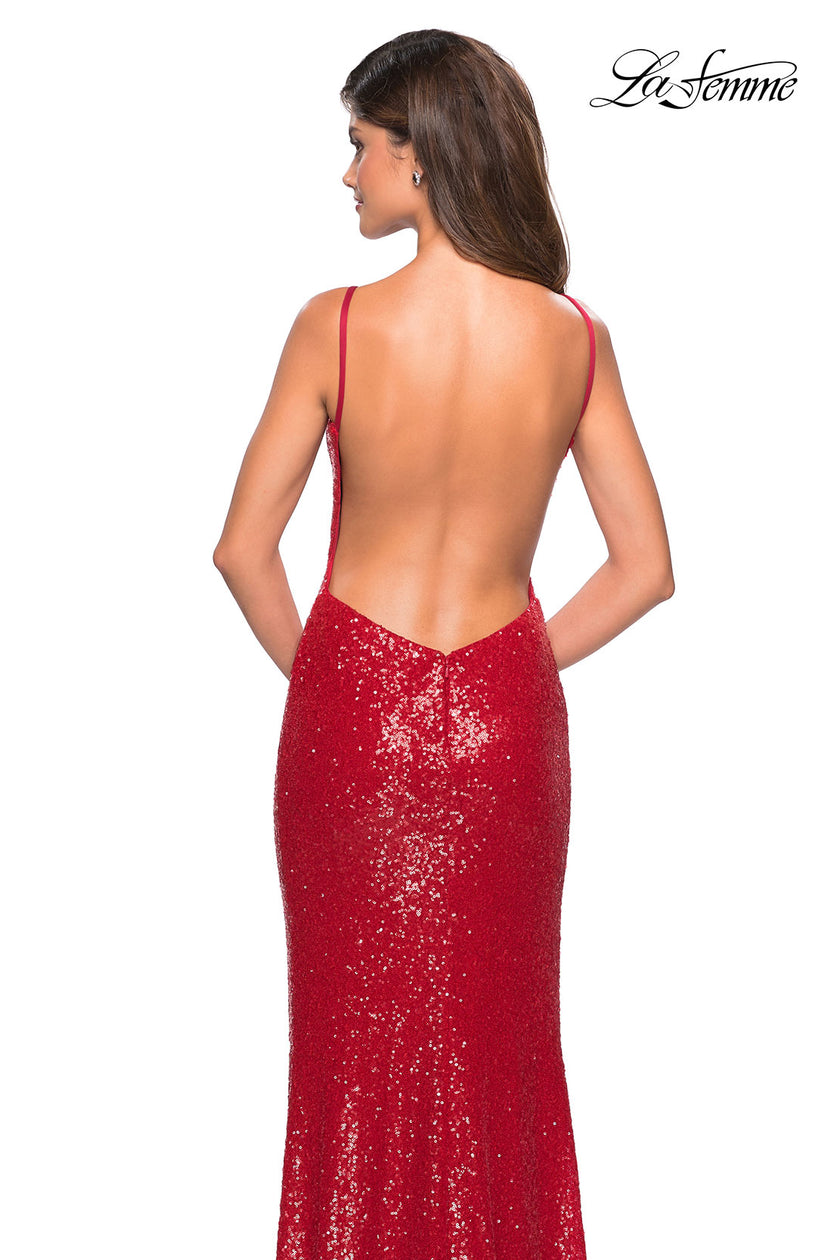 Picture of: Sparkling Fully sequin Prom Gown with Exposed Back in Red, Style: 27585, Detail Picture 3