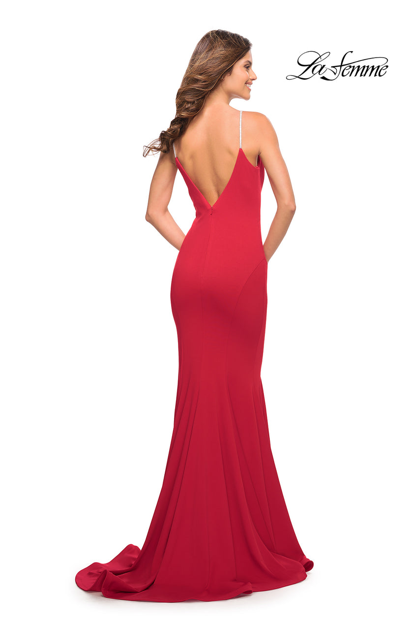 Picture of: Jersey Long Dress with Diamond Thin Straps in Red, Style: 30785, Detail Picture 3