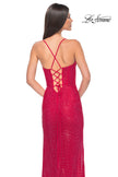 Picture of: Fishnet Rhinestone Prom Dress with Bustier Top and High Slit in Red, Style: 32210, Detail Picture 3