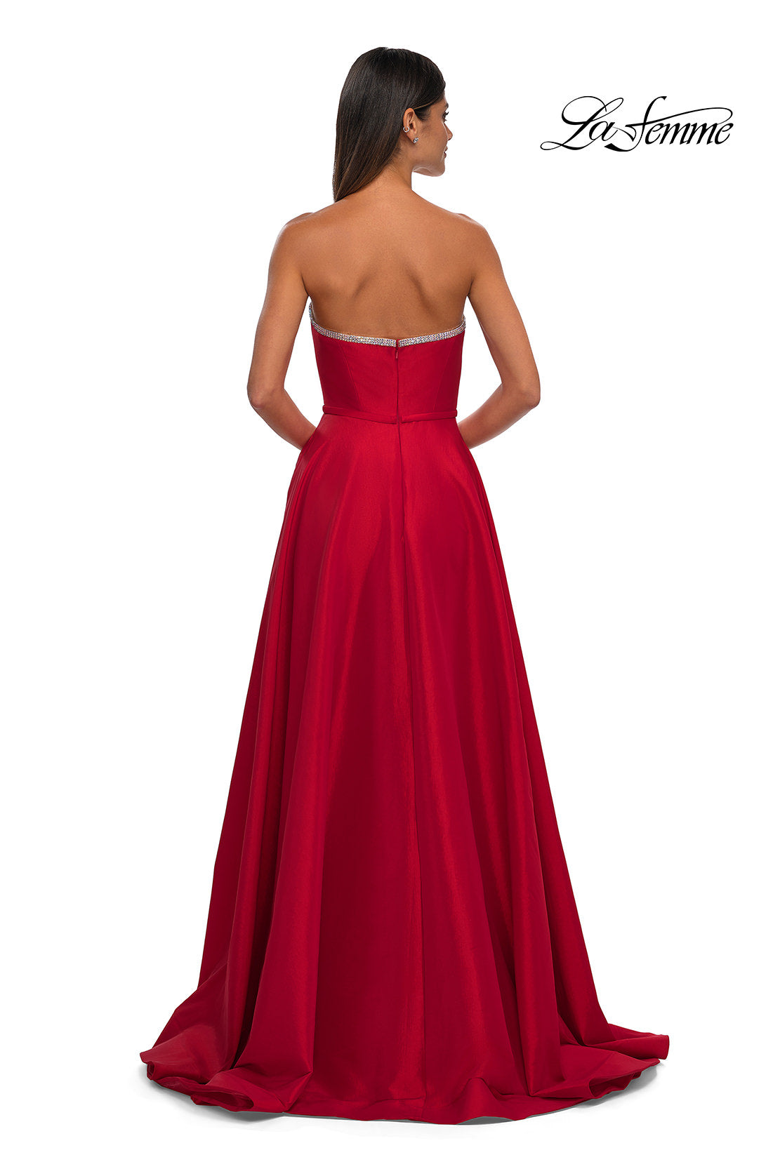 Picture of: A-line Mikado Prom Dress with Rhinestone Neckline in Red, Style: 33063, Detail Picture 3
