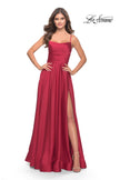Picture of: A Line Satin Gown with Ruching and Square Neckline in Red, Style: 31105, Detail Picture 4