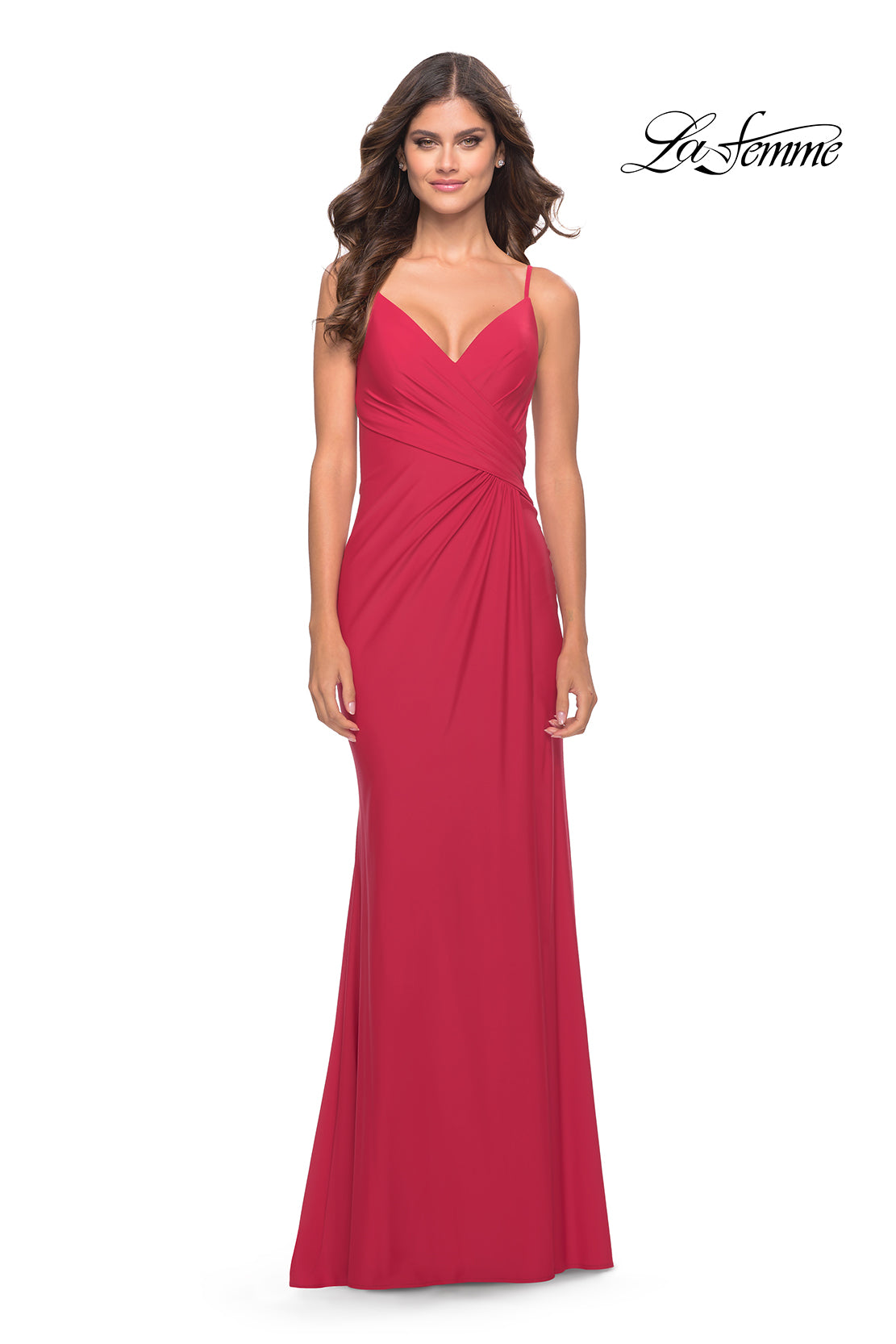 Picture of: Long Jersey Versatile Dress with Ruched Zipper in Red, Style: 31331, Detail Picture 4