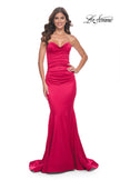 Picture of: Stretch Satin Gown with Draped Sweetheart Neckline in Red, Style: 31915, Detail Picture 4