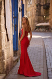 Picture of: Simple Jersey Mermaid Prom Dress with Sweetheart Neckline in Red , Style 32872, Detail Picture 4