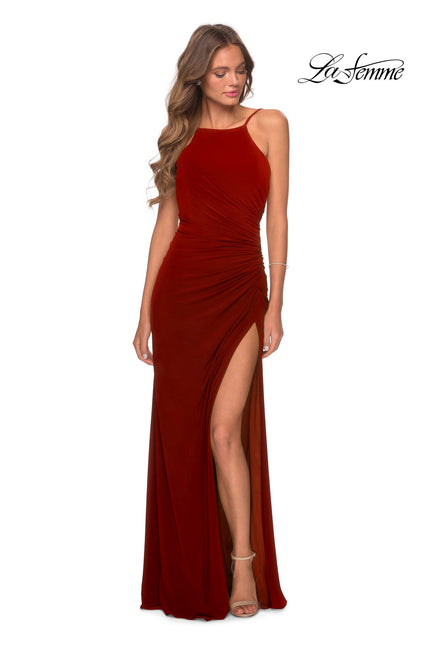 Picture of: Jersey Prom Dress with High Neck and Open Back in Red, Style: 28302, Detail Picture 5