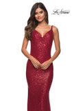 Picture of: Long Stretch Sequin Gown with Low Back in Red, Detail Picture 5