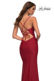 Picture of: Long Prom Dress in Luxurious Jersey with Slit in Red, Detail Picture 5
