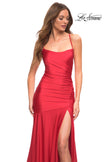 Picture of: Long Jersey Ruched Gown with Dramatic Skirt in Red, Detail Picture 5