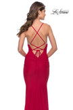 Picture of: Ruched Prom Dress with Sheer Rhinestone Bodice in Red, Style: 31337, Detail Picture 5