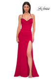 Picture of: Ruched Long Jersey Dress with Draped Rhinestone Neckline in Red , Style 32802, Detail Picture 5