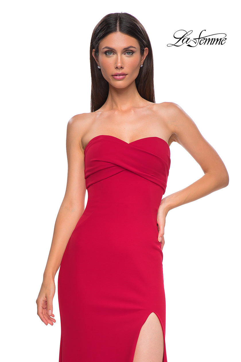 Picture of: Simple Strapless Jersey Dress with Criss Cross Bodice in Red , Style 32863, Detail Picture 5