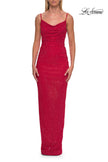 Picture of: Rhinestone Cowl Neck Gown with Open Back and Ruching in Red, Style: 33302, Detail Picture 5