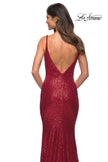 Picture of: Long Stretch Sequin Gown with Low Back in Red, Detail Picture 6