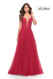 Picture of: A Line Tulle Gown with Lace Bodice and V Back in Red, Style: 31507, Detail Picture 6