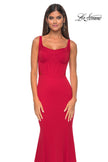 Picture of: Mermaid Jersey Gown with Bustier Top and Lace Up Back in Red, Style: 32268, Detail Picture 6