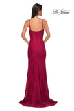 Picture of: Fitted Stretch Lace Dress with Scallop Neckline in Red , Style 32933, Detail Picture 6