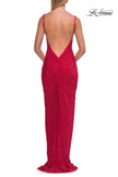 Picture of: Rhinestone Cowl Neck Gown with Open Back and Ruching in Red, Style: 33302, Detail Picture 6