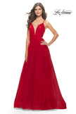 Picture of: Tulle Ball Gown with Side Cut Outs and High Slit in Red, Style: 31347, Detail Picture 7