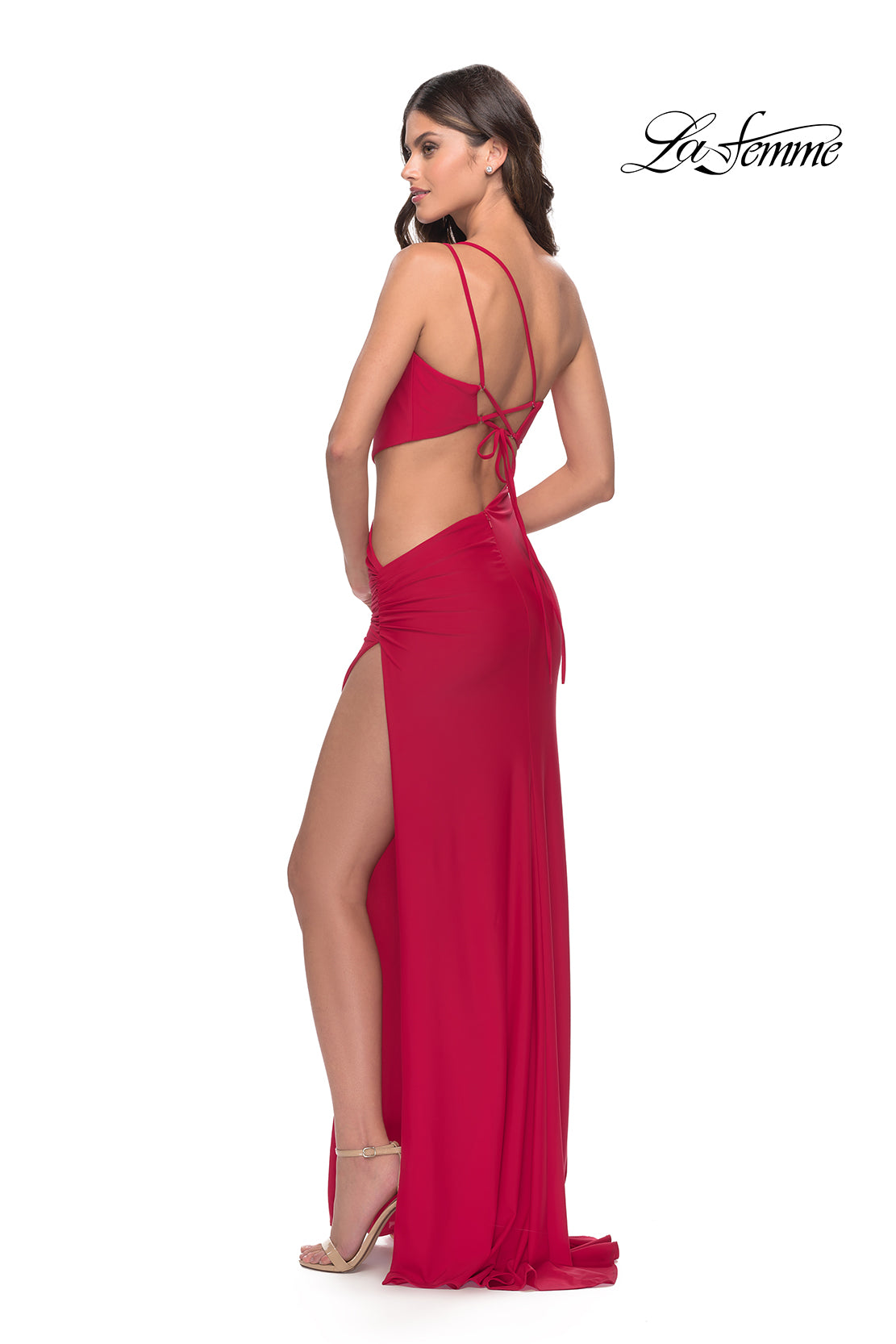 Picture of: One Shoulder Dress with Side Cut Out and Unique Back in Red, Style: 31386, Detail Picture 7