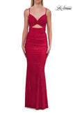 Picture of: Ruched Rhinestone Fitted Gown with Cutout Bodice and Lace-Up Back in Red, Style: 33338, Detail Picture 7