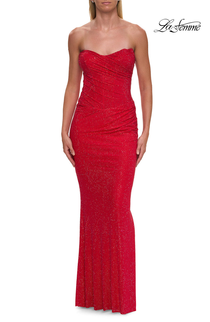 Picture of: Strapless Rhinestone Fitted Gown with Sweetheart Neckline in Red, Style: 33379, Detail Picture 7