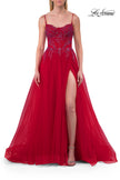 Picture of: Beaded Tulle A-Line Gown with Sheer Corset Bodice in Red, Style: 33702, Detail Picture 7