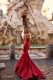 Picture of: Satin Mermaid Prom Gown with Corset Top in Red, Style: 32269, Detail Picture 1