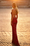 Picture of: Print Sequin Long Prom Dress with Lace Up Back in Red, Style: 31933, Back Picture