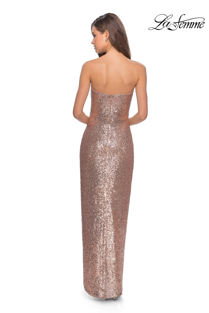 Picture of: Strapless Sequin Homecoming Dress with Tapered Skirt in Rose Gold, Style: 28180, Back Picture