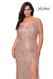 Picture of: Fringe Sequin Plus Size Prom Gown with Criss Cross Back in Rose Gold, Style: 29013, Detail Picture 1
