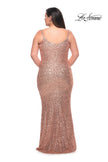 Picture of: V Neck Sequin Plus Size Long Gown in Rose Gold, Style: 29546, Detail Picture 7